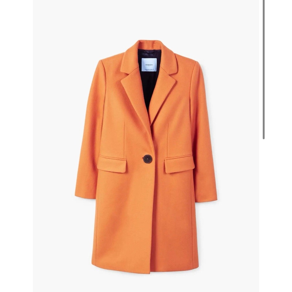Mango Orange Wool Blend‎ Single Button Blazer Coat Women XS